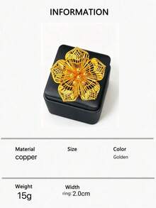 1pc Fashion Women's Gold-Plated Flower Ring, Index Finger Ring, Suitable For USA, UK, France, Middle East, Dubai, Africa, Saudi Arabia, Bridal Wedding Party Dress Accessory, Mother's Day, Valentine's Day, Wedding Season, Birthday, Holiday Gift, Open Copper Ring - Yellow Gold - View 6