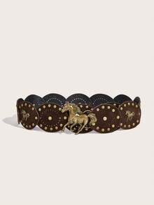 1pc Western Cowboy Bohemian Style Women's Belt, Bronze Metal Belt, Suitable For Autumn, Winter, Spring, Jeans - Horse Accessories Brown Suede Patchwork - View 29