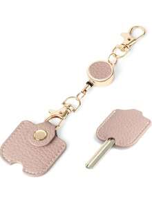 1pc Black Leather Key Protector, With Retractable Badge Reel, Lobster Claw Elastic Key Ring, Portable Key Accessory, Stretchable Household Key Ring - Multicolor - View 12