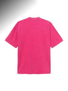T-shirt d'été en coton lavé pour femme, style streetwear américain avec écussons de course, coupe ample, effet vieilli, noir, manches courtes, unisexe - Rose vif - Voir 4