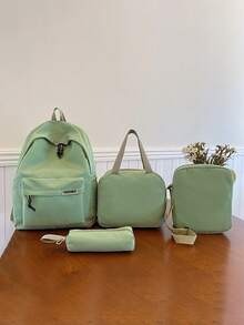 4-Piece Back To School Minimalist College Style Backpack Set, Backpack + Tote Bag + Crossbody Bag + Stationery Organizer Bag Matching Set, Large Capacity With Laptop Compartment Campus Commuter Bag, Solid Color Youth Backpack, With Adjustable Shoulder Straps, Multi-Layer Storage Space, Lightweight Zipper Storage Set, Suitable For Fresh Graduates, Students, Young Girl, For Outdoor Travel And Daily Campus Use - Multicolor - View 13