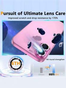3pcs Camera Lens Protector Film, Compatible With IPhone 17/17 Pro/17 Pro Max/17 Air/16 Pro/16 Pro Max/15/14/13/12/11, Glossy Personalized Metal Rhinestone Ring, 9H Hardness Scratch-Resistant Protective Film, Fashion Phone Accessory, Compatible With Protective Case - Pink - View 3
