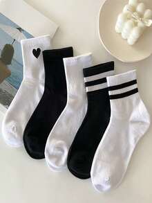 5 Pairs Versatile Mid-Calf Socks, Casual Minimalist Style - Multicolor - View 2