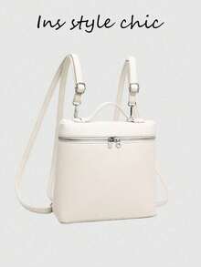 Minimalist Pure White Multifunctional Backpack, Smooth Top Handle Design, Metal Zipper, Large Capacity Lightweight Crossbody Bag, Suitable For Daily Outdoor Use - White - View 1