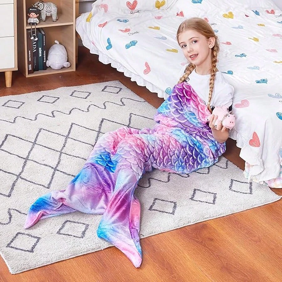 舒適美人魚尾可穿戴毯 - 柔軟保暖、多功能,適合四季使用 - 完美適用於汽車、沙發與送禮 - 彩色 - 查看 1