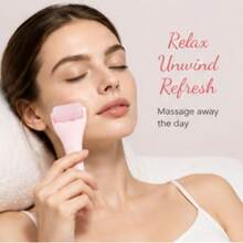 1 Pc Portable Reusable Gel Ice Roller, Sweet Solid Pink Handheld Oval Facial Massager With Textured Roller Head Calming Skin Reduce Puffiness Beauty Tool For Daily Skincare Home SPA - 1pc - View 5