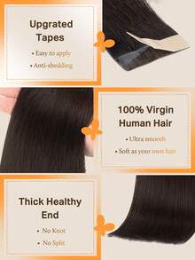 DOORES 50g 20pcs Tape-In Hair Extensions 100% Natural Remy Human Hair Dark Brown Heat-Resistant Dyeable Seamless Tape Bond Straight Hair Extensions For Volume - S2 - View 5