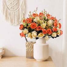1/3/60pcs Artificial Rose & Peony Flower Bouquet, Suitable For Home, Restaurant, Living Room, Wedding Decoration, Autumn Artificial Flowers, Autumn Bouquet, Thanksgiving Home Decor, Spring & Autumn Season Decoration - Orange - View 2