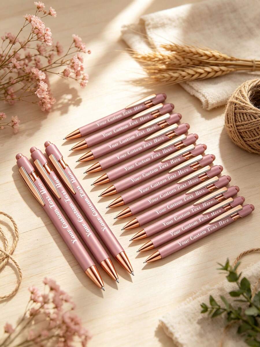 20 Sets Customized Oval Metal Retractable Ballpoint Pens, Compatible With Touch Screen, Thick Tip, Black Ink, Suitable For Birthday, For Business, Office, Nurse Appreciation Week Gifts, Engraved - Multicolor - View 1