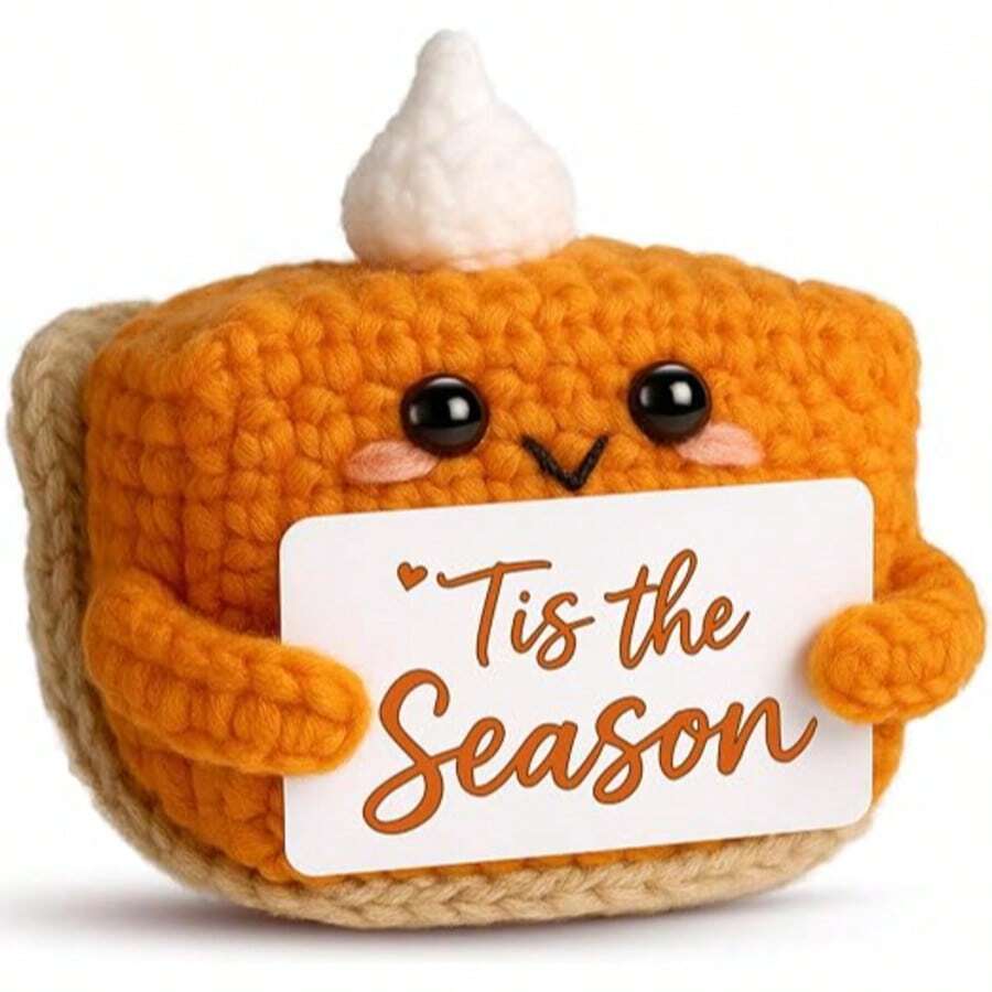 1pc Autumn Decor | Mini Crochet Pumpkin Pie Plush | Small Handmade Autumn Halloween Thanksgiving Ornament, Suitable For Home Office Indoor Dining Table Decoration, Christmas Stocking Filler - Multicolor - View 1