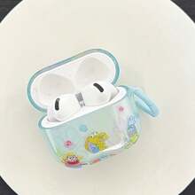 Fashion Creative Ocean Ugly Fish + Round Ring Earphone Case Suitable For AirPodspro3 New AirPodspro2 Protective Cover Pro Cute Apple AirPods4 Minimalist AirPods3 Personalized 1/2 Generation Women's Earphone Case Protective Cover Spring/Summer Earphone Case/Birthday Gift/Holiday Gift - Light Blue - View 3