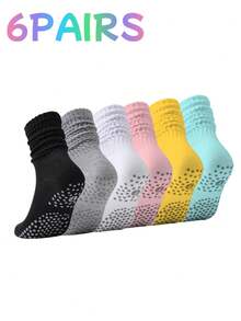 2/4/6/8 Pairs Women's Pilates Slouch Crew Yoga Socks, Non-Slip Grip For Ballet Dance And Hospital Workout - Multicolor - View 23