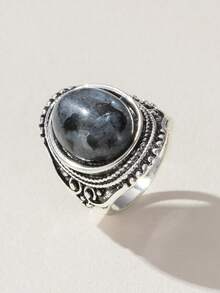 Nocturel Vintage Style Oval Moonstone Inlaid Antique Silver Plated Ring - Antique Silver - View 1