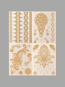 4pcs Gold Metallic Temporary Tattoo Stickers, Bohemian Style Element Stickers, Metallic Glossy Texture, Waterproof Long-Lasting Temporary Tattoo Stickers For Festivals, Daily Body Decoration - Gold - View 10