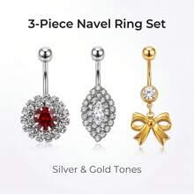 3Pcs Assorted Inlaid Rhinestone Belly Button Rings, Screw Ball Dangle Navel Piercing Jewelry Set For Women - 3-piece Set - View 12