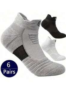 1/3/6 Pairs Thick Sports Ankle Socks For Men, Moisture Wicking Tennis Badminton Basketball Running Socks - Multicolor - View 1