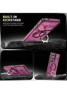適用於 Galaxy S26 Ultra S25 Ultra S24 Ultra S23 Ultra S22 Ultra 手機殼，附可滑動相機蓋 + [全相機保護] 360°旋轉環支架 車用磁吸支架 磨砂質感 防震保護殼 - 櫻桃紅 - 查看 5