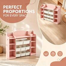 HaluPeit Home-Use Floor-Standing Children's Storage Rack With Multiple Compartments For Picture Books, Side Hooks For Added Organization, Low Center Of Gravity For Stability, And Is Ideal For Small Apartments And Families - Pink - View 4