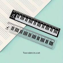 2pcs/Pack, Musical Note Ruler, Creative Music Style, Piano Keyboard Ruler, Cute Musical Note Decorative Ruler, Creative Gift For Music Lovers, Black And White Piano Key Ruler, Staff Line Scale Ruler, Music Teacher Prize, Practical Office Tool - Music Note Ruler - View 4