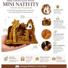 Miniature Nativity Set, Olive Wood Figures With Working Brass Bell From Bethlehem, 3.9 Inch, Hand Carved Palm Tree Holy Family Tabletop Religious Christmas Keepsake - Brown - View 6