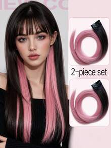 2pcs/Pack Synthetic Colorful Party Clip-In Hair Extensions, Suitable For Girls, 22 Inch, Multi-Color Straight Hair, Synthetic Fiber - Multicolor - View 11