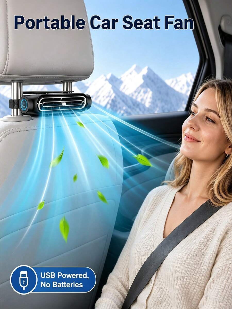 2026 Car Seat Fan, Suitable For Driver Seat And Back Seat, Upgraded Mini Portable USB Back Cooling Fan, Can Replace Ventilated Seats, 3-Speed Wind, Suitable For Most Cars, Vehicles, RVs, Trucks - A - View 1