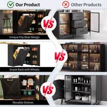 360° Rotating Kitchen Island, Multifunctional Storage Cabinet With Folding Doors And Side Shelves, Extendable Console Table For Kitchen, Dining Room And Living Room - Black - View 4