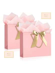 4pcs/Set Gift Bags With Handles, Small Gift Bag For Presents, Bags With Tissue Paper And Cards For Baby Shower Wedding Bridal Shower Mother's Day Birthday Party (White-Silver) - Multicolor - View 1