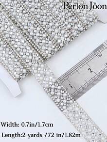 2 Yards White Pearl Rhinestone Hot Fix Tape Ribbon Glass Crystal Rhinestone Decoration Iron On Shoes Clothing Accessories - P 2 Yards/72 Inches - View 5