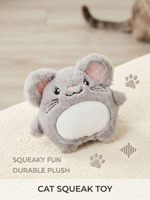 Cute Cartoon Mouse Shaped Plush Cat Toy With Squeaker, Sound-Making, Durable Chew Toy