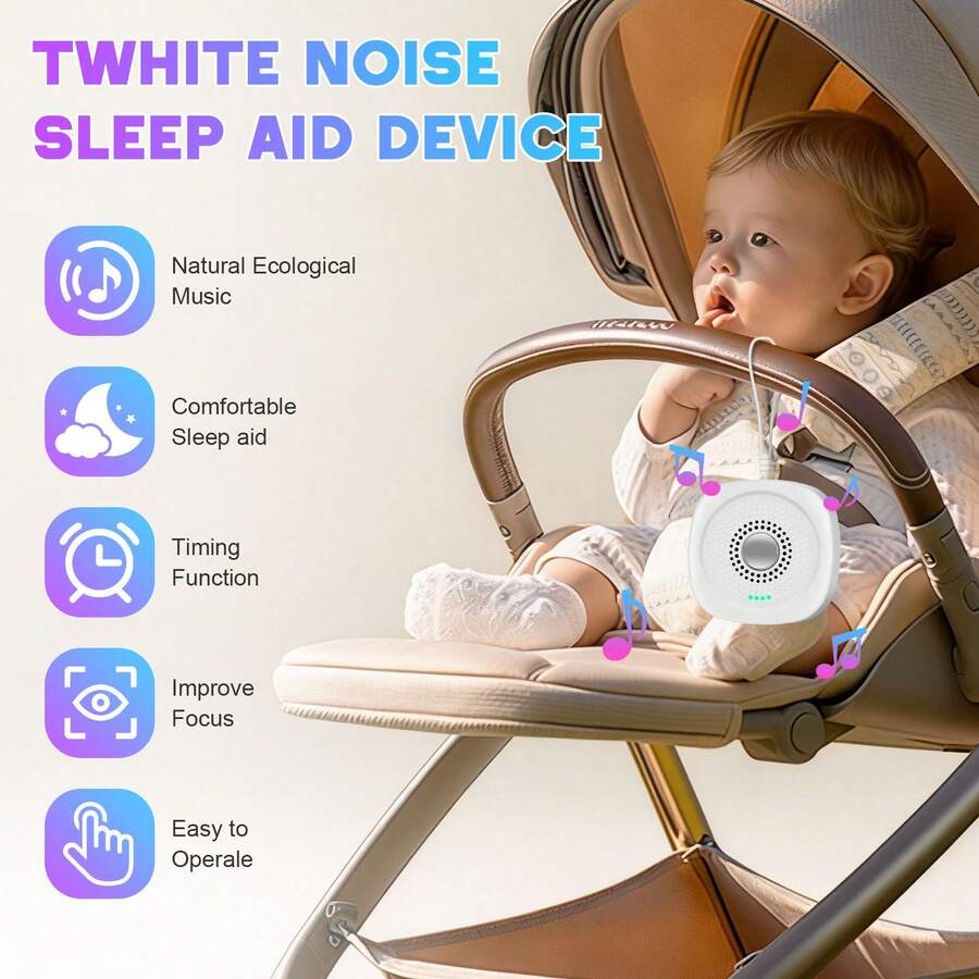 Portable Sleep Machine With 8 Natural Sounds, Built-In Battery, Fast Charging, Suitable For Infants And Adults, Soothing And Relaxing, For Office And Home Use - White - View 1