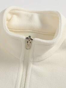 New Autumn And Winter Women's Fleece Jacket, Solid Color Short Style With Pockets, Versatile Casual Jacket - White - View 3