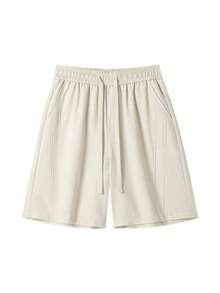 Blueprint Man 1pc Men's Apricot Shorts, Drawstring Elastic Waist, 3D Panel Design, Linen-Like Fabric, Comfortable & Breathable, Machine Washable & Dry Cleanable, Old Money Style, Business Casual, Spring/Summer Commute, Light Business - Apricot - View 2
