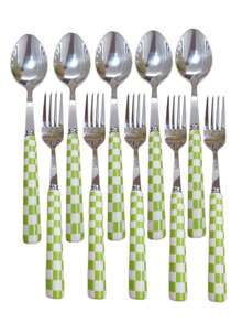 2/12pcs Unique Plaid Pattern Stainless Steel Cutlery Set, Elegant Porcelain, Multiple Colors, Includes Ceramic Handle Utensils, Creative Kitchen, Includes Forks And Spoons, Suitable For Daily Dining - Multicolor - View 5
