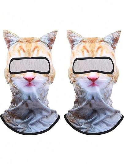 2pcs/1pc Cat-Shaped Warm Face Mask, Fun 3D Animal Face Plush Cat Ear Head Cover, Suitable For Holiday Parties And Outdoor Activities