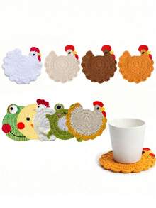 1pc Handmade Crochet Cartoon Chick Cup Mat, Heat Insulation Pad, Anti-Scald Coffee/Beverage/Tea Cup Coaster, Cute Office Desk Accessory, Home Decor - Multicolor - View 1