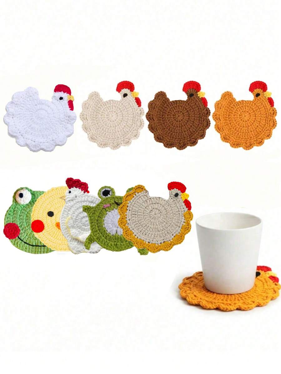 1pc Handmade Crochet Cartoon Chick Cup Mat, Heat Insulation Pad, Anti-Scald Coffee/Beverage/Tea Cup Coaster, Cute Office Desk Accessory, Home Decor - Multicolor - View 1
