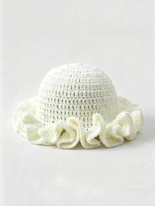 Contrast Color Knit Large Ruffle Edge Versatile Handmade Crochet Hat (Random Hat Color) - Multicolor - View 31