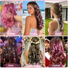 12-20-Piece Set 24-Inch Clip-In Synthetic Straight Hair Extensions, Fashionable Glittery Heat-Resistant Fairy Hair Clips - Multicolor - View 7