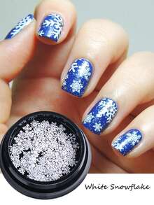 1 Frasco de Decoração para Unhas com Flocos Finos de Glitter e Lantejoulas 3D de Floco de Neve Branco Vazado, Arte de Unhas de Inverno, Acessórios para Design de Unhas DIY - Branco - Visão 7