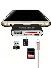 Type-C 4 In 1 Card Reader USB 2.0 OTG Adapter Support SD TF Micro SD Card Data Transfer Phone Laptop Camera Photo File Backup Portable Mini USB C Memory Card Reader - View 6