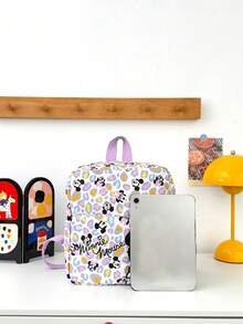 Disney 1pc Minnie Mouse Patch Mini Backpack, Colorful Leopard Print School Daypack, Multi-Pocket Casual Rucksack, Suitable For Girls/Students/Teenagers/Young People/Fans, Perfect For Back To School/Daily Outings/Shopping - Multicolor - View 3