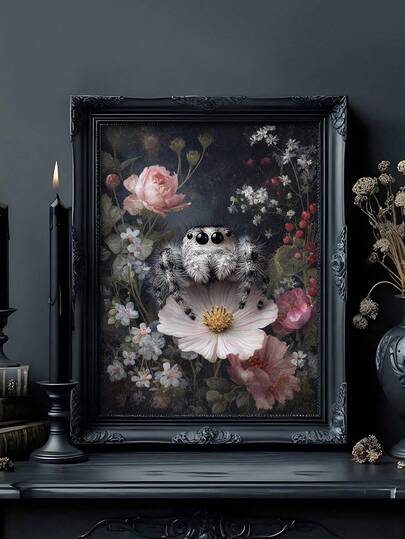 1件 Moody 跳蛛藝術版畫，暗黑學院風植物裝飾，苔蘚洞穴中的睡狐海報，果蝠藝術，適用於臥室、客廳、廚房、牆面藝術、牆面裝飾、家居裝飾、房間裝飾、帆布牆面藝術、海報，可選相框