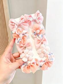 10 pièces/Set Pinces à cheveux mignonnes avec nœud & fleur, accessoires capillaires décoratifs doux pour filles, accessoires capillaires quotidiens adorables cadeau - Multicolore - Voir 2