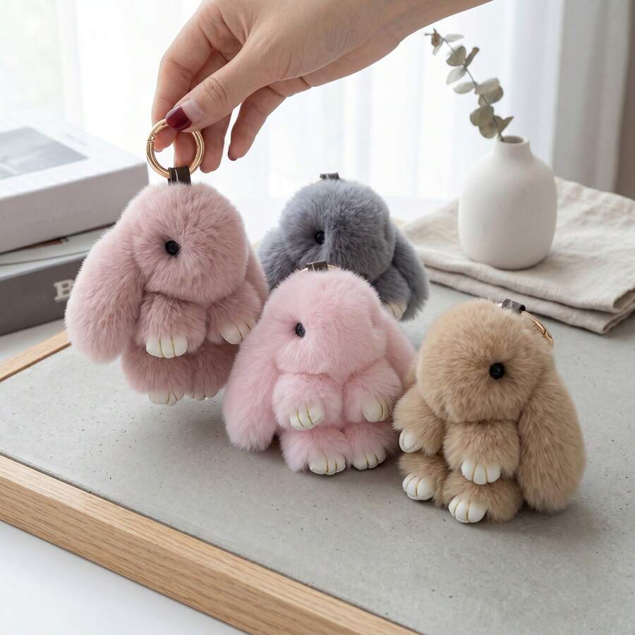 1 pieza Llavero de peluche de conejo lindo, colgante de peluche de conejo lindo, colgante de peluche de conejo suave hecho a mano de 5.9 pulgadas, llavero de peluche de conejo, adecuado para mochila, llaves, billetera, decoración interior, etc., adecuado para que mujeres/niñas lo usen, regalo de cumpleaños lindo