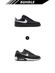 Nike [Bundle] DUNK Court Vision Men's Sneakers Black/Black/White FZ0630-010 + Air Max Air Max 90 Men's Shoe Iron Grey / Dark Grey / Black / White CN8490 002 - Black+IronGrey - View 1