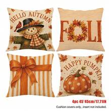 Vintage Herbst Vogelscheuche & Kürbis Kissenbezug 4 Stücke Set, einseitig bedrucktes Pfirsichhaut Polyester Material, 45*45CM Kissenbezug für modernes Stoffsofa Innenraum Dekoration, Party Dekoration, Geschenk - Verschiedenfarbig - Übersicht 8