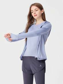 CAMEL CROWN Women's 4-Piece Yoga Running Sports Set, Premium Long Sleeve Spring Workout Outfit, Quick-Dry Breathable Fitness Apparel - Sky Blue/nautical Blue - View 2
