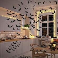 48pcs 3D Bat Wall Stickers Halloween Decoration, Black Horror Bats, 4 Sizes, Suitable For Home Decor, Room Decor, Indoor And Outdoor Hanging Decoration - Multicolor - View 8