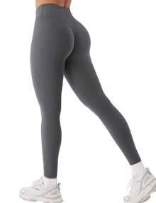 VOYJOY Womens Scrunch Workout Leggings Compression Butt Lifting Mid High Waist 26 Inches Seamless V Back Yoga Pants - 碳灰 - 查看 2